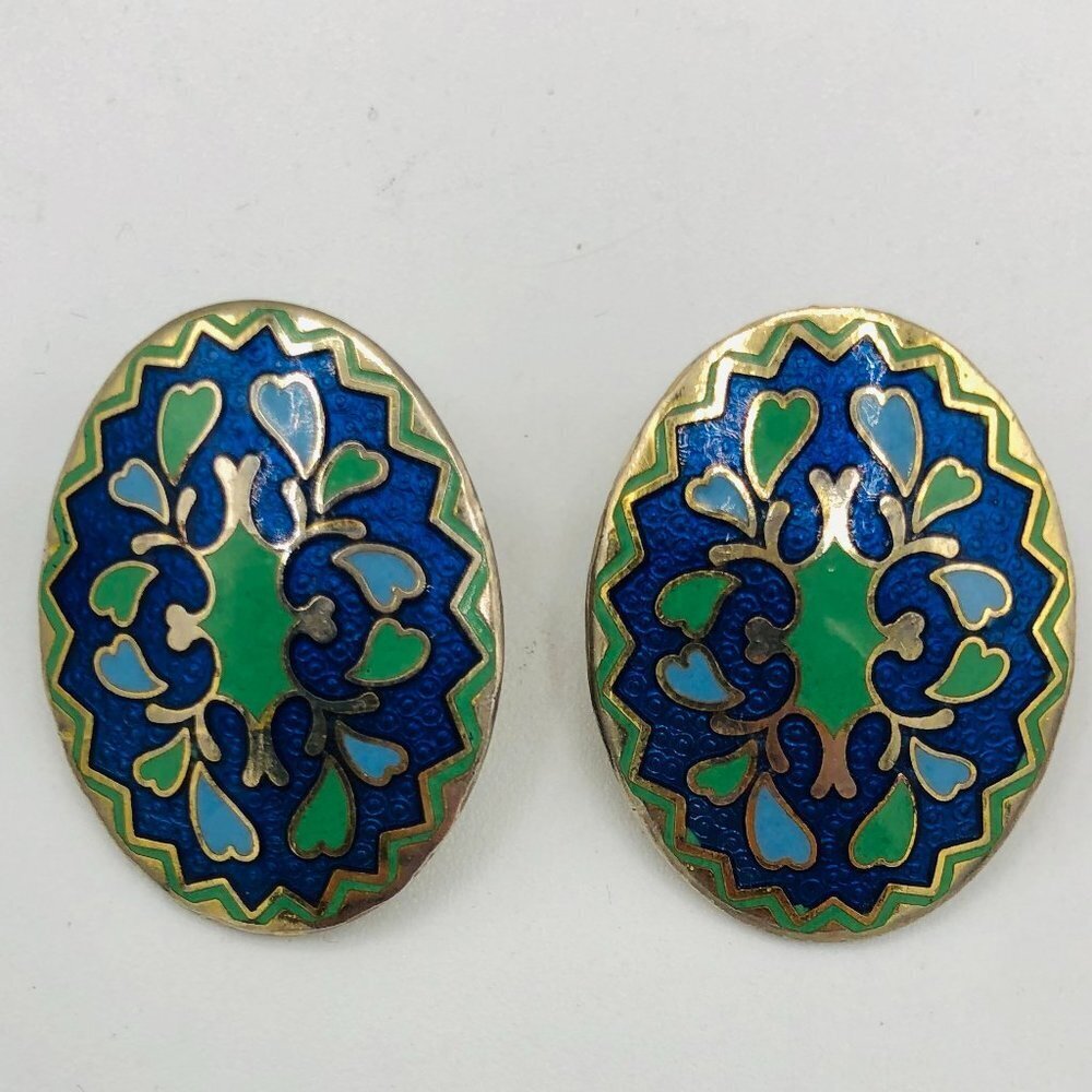 Vintage Blue and Green Enamelled Earrings